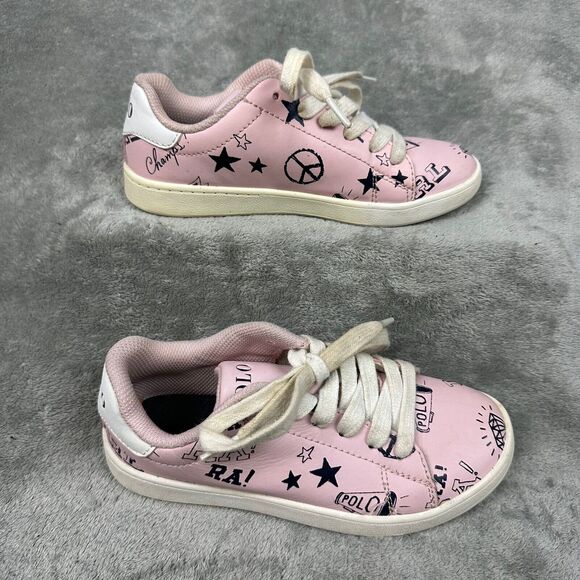 Polo Ralph Lauren Kids Pink Graphic Print Low Top Sneakers Lace Up Size 1 - Picture 2 of 10